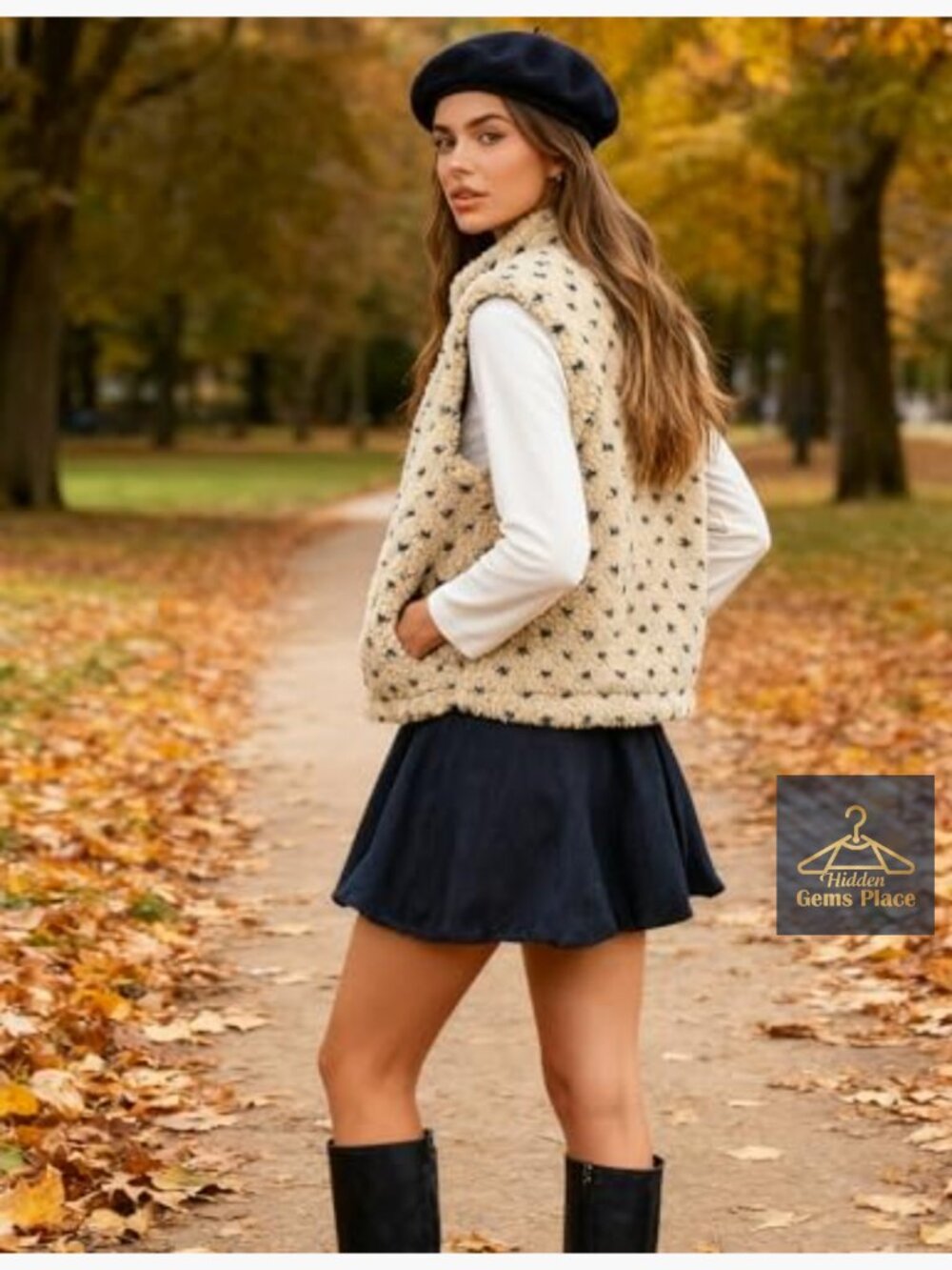 Sleeveless Faux Fur Fleece Vest with Pockets Zipper Closure - Picture 3 of 7